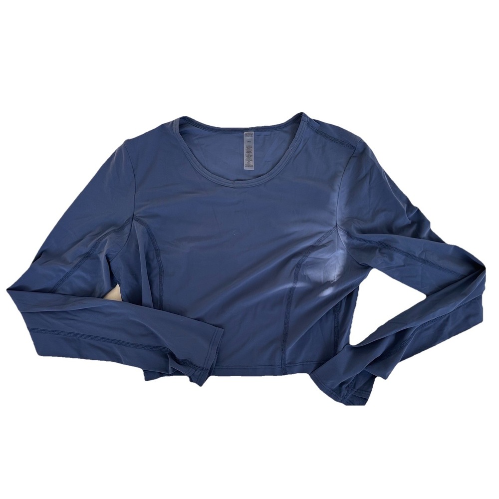 Beyond Yoga Powerbeyond Lite Air Shield Cropped Long Sleeve Top Blue L NWT
